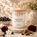 Blackcurrant scented Cocosoy candle in a frosted glass jar with bamboo lid